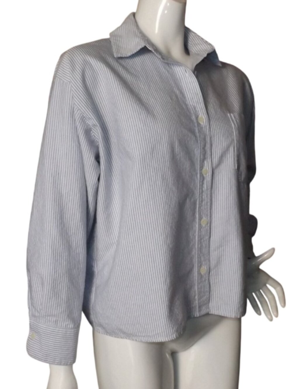 DJERF AVENUE Blouse, M, Breezy Shorter, Blue stripe, Long sleeve, Pocket,Organic - Picture 3 of 13